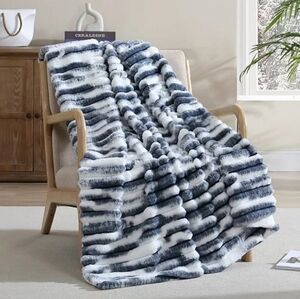 Faux Fur Plush Throw Blanket, 60" x 50", Color Grey